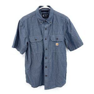 Carhartt Shirt Mens Size M Loose Fit Blue Casual Button Up Short Sleeve